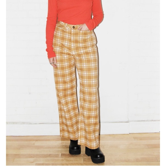 Citizen Vintage yellow tan plaid high waist trouser pant - small to medium - 6 - Picture 4 of 15